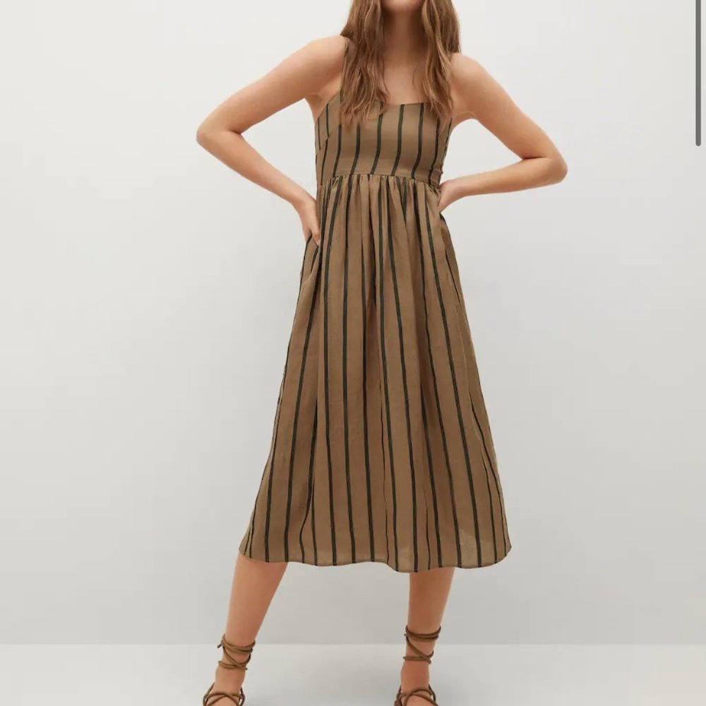MANGO Ramie-blend striped dress, midi